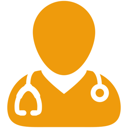 Orange silhouette of a healthcare professional wearing a stethoscope, symbolizing medical services and healthcare provider information.