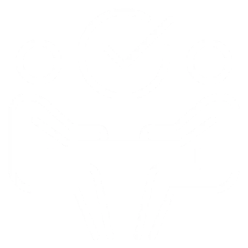Two figures sit at a table, discussing, with a checkmark symbol above them, representing successful communication or agreement.
